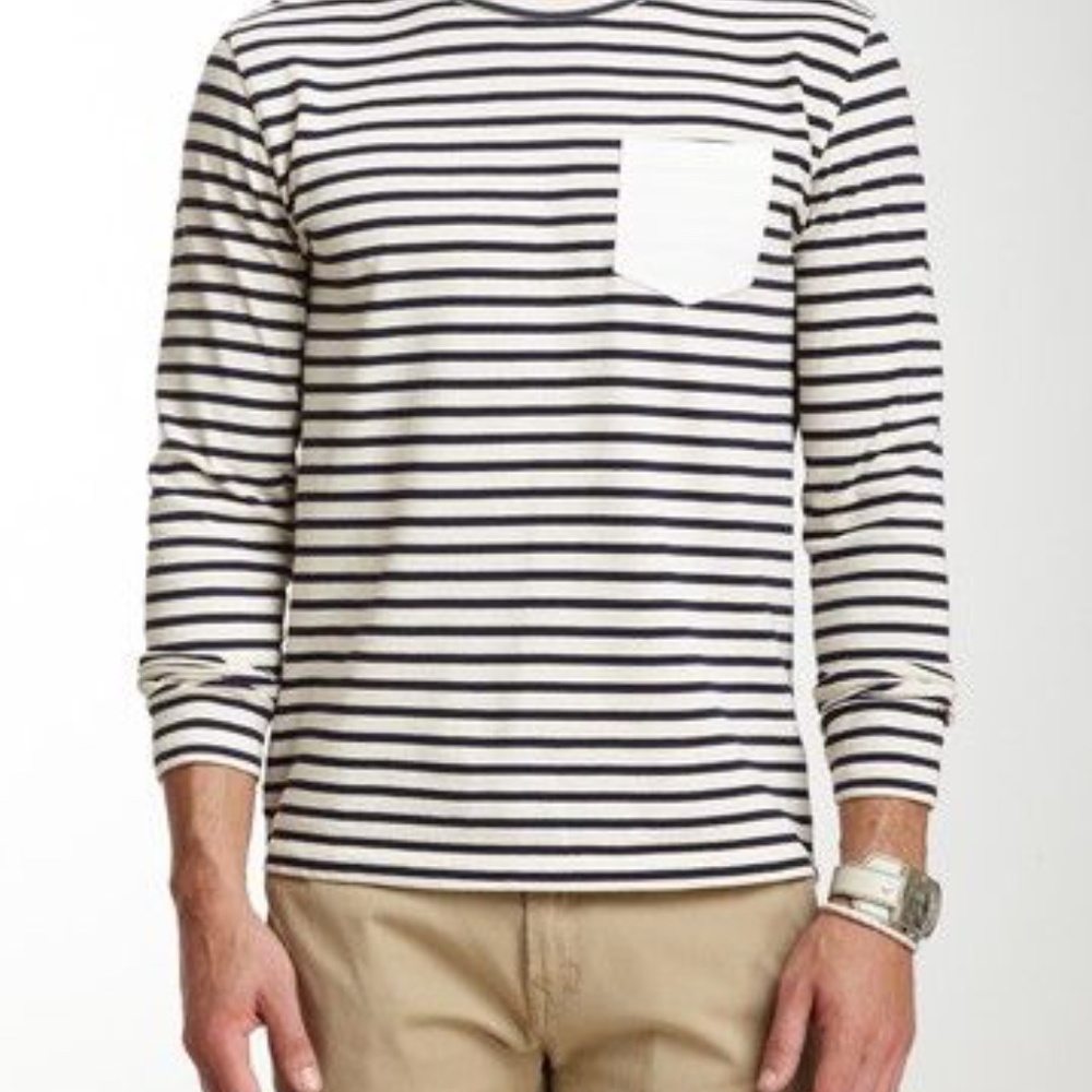 Barque Pocket TEE shirt cream & Navy Striped